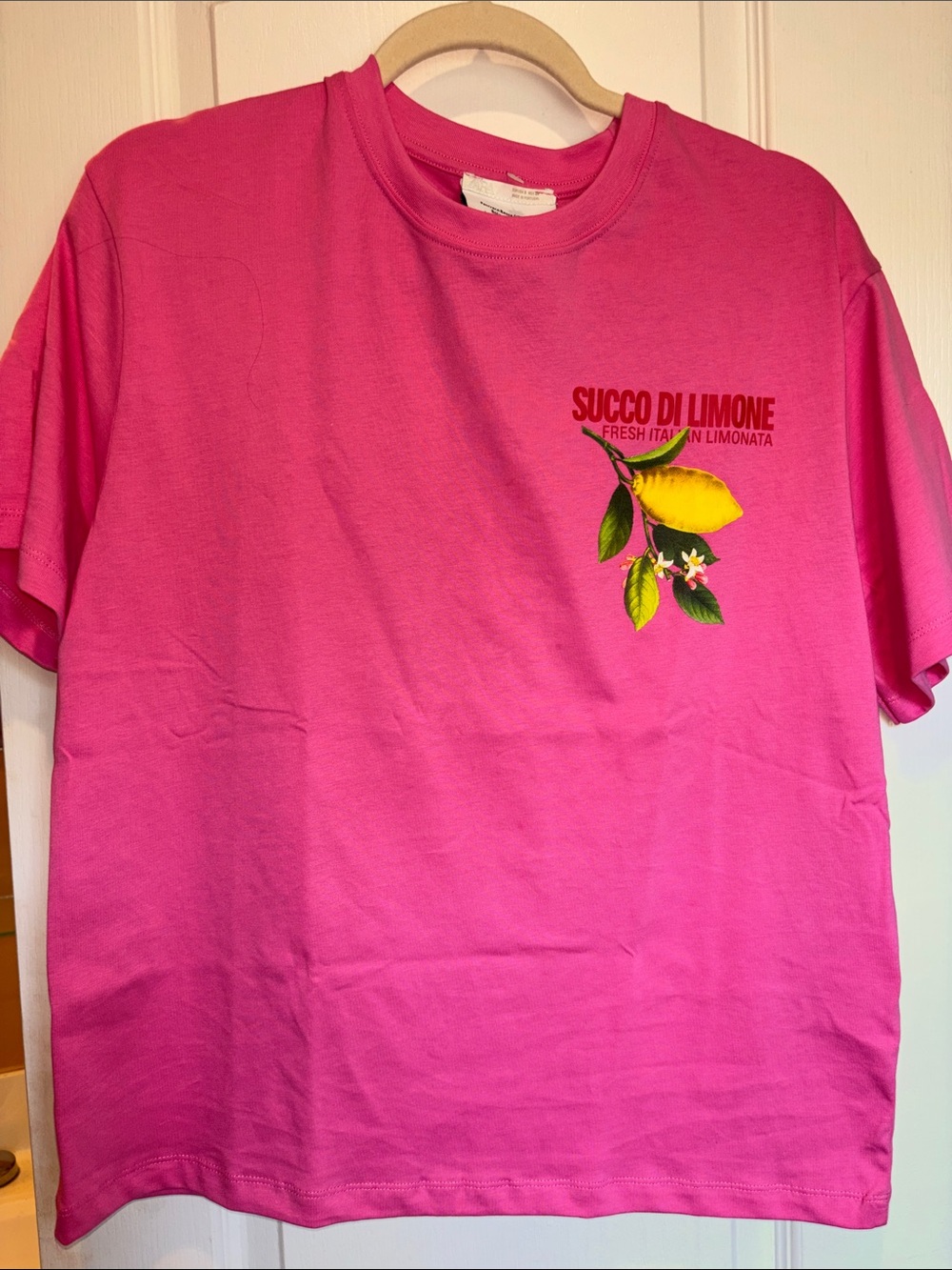 PINK  SHORT SLEEVE TEE SHIRT LEMON GRAPHIC DESIGN MADE IN ITALY SIZE LARGE